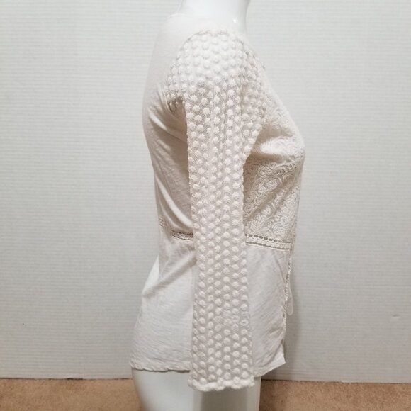 Lucky Brand top Small slub knit floral lace swiss dot crochet semi sheer boho - Picture 4 of 13